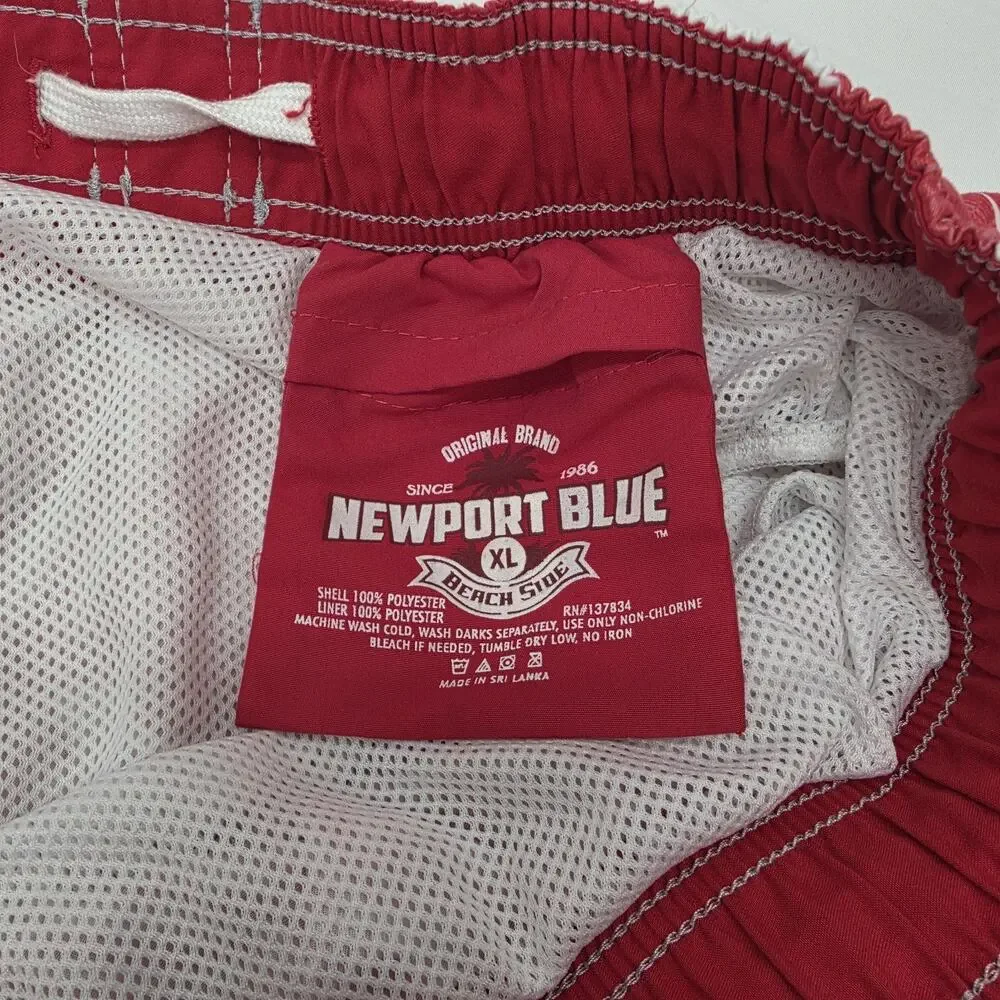 Newport Blue Swim Trunks Mens XL Red White Tropical Floral Beach Shorts Lined